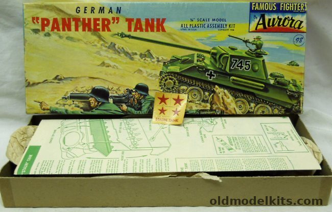Aurora 1/48 Russian Stalin Tank In German Panther 1956 Box, 303-98 plastic model kit